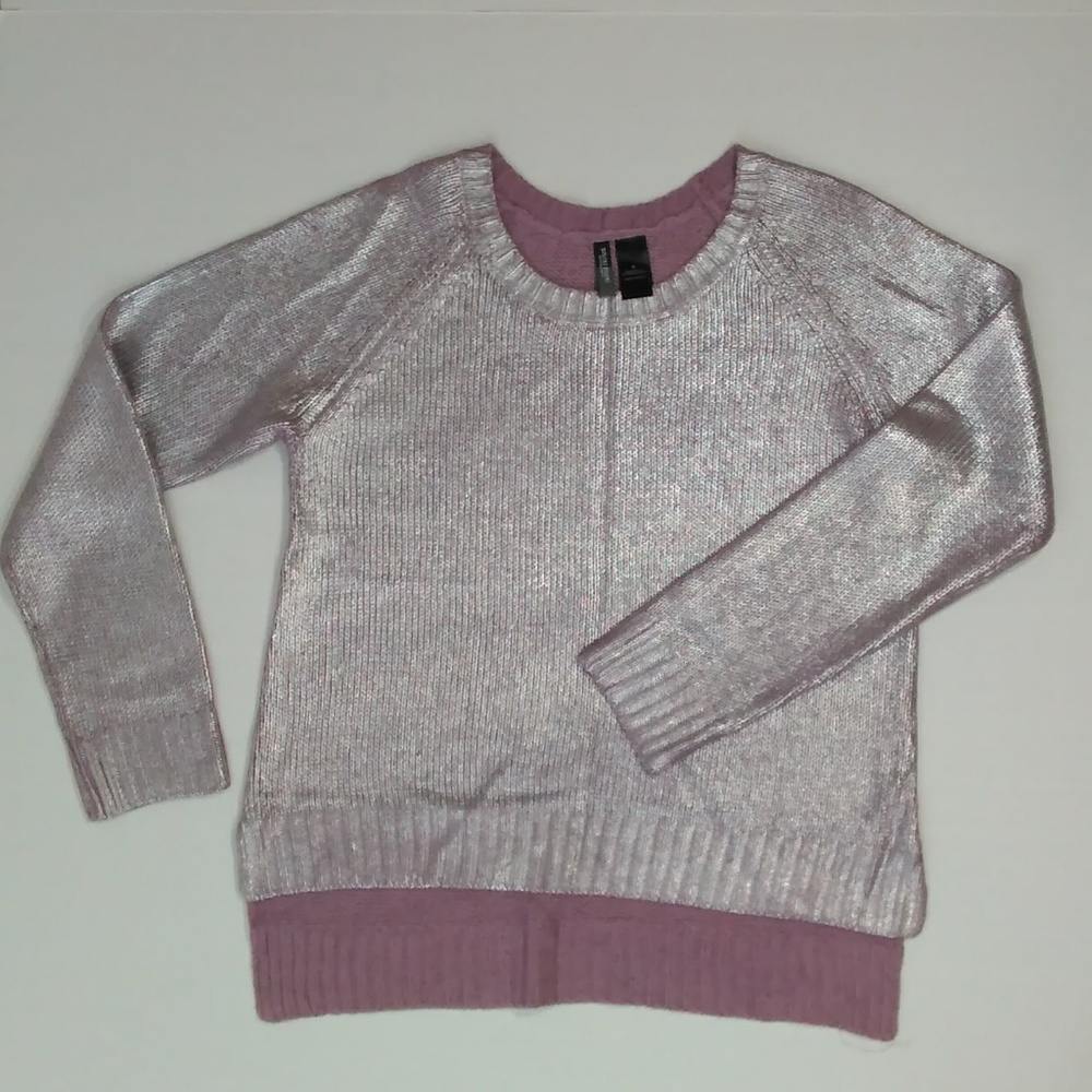 Bisou Bisou Pink Silver high low crewneck sweater